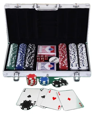 Zdjęcie produktu dla Zestaw pokerowy, aluminiowa walizka, 300 elementów, żetony o wadze 11,5 g, 2 talie kart, wymiary: 38x20,5x6,5 cm