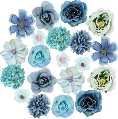 Image de Mini fleurs artificielles, 3-5 cm - 20 pièces, idéales pour la décoration, les mariages DIY, la Saint-Valentin et les compositions florales (bleu)
