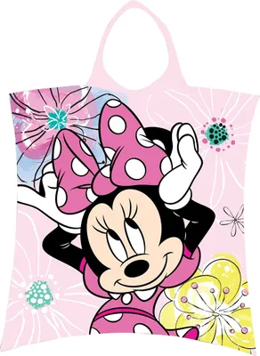 Image de Disney Minnie Mouse Pink Bow Poncho de bain Enfants Poncho à capuche Minnie Mouse Noeud rose Robe rose Fleurs Souris Rose 50 x 115 cm 100% Coton
