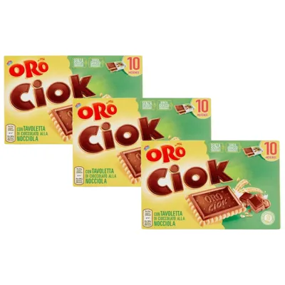 Immagine prodotto di Biscotti Oro Ciok al Cioccolato e Nocciole, 3 confezioni da 10 x 25 g