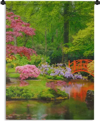 Produktbild von MuchoWow® Wandteppich Wandbehang Brücke - Japanisch - Botanisch - Bäume - Blumen 60x80 cm Tapisserie Dekoration Wandtuch - Decke - Wandtücher - Wohne