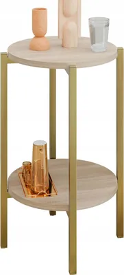 Zdjęcie produktu dla Stolik pomocniczy okrągły nowoczesny z półką 35x35x62 cm metalowy złoty