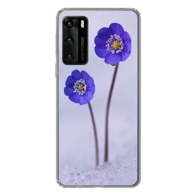 Produktbild von MuchoWow® Handyhülle Schutzhülle Hülle für Huawei P40 Blumen - Schnee - Lila Silikon Softcase Handy Hülle - Handytasche