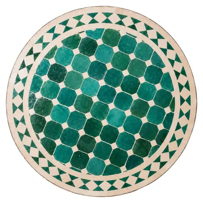 Image de Plaque de mosaïque « Marrakech Vert Beige » 60 cm : plateau de table en mosaïque marocaine fait main, Ø 60 cm, plateau rond sans piètement provenant de Marrakech, plateau de remplacement robuste pour le jardin, le balcon, la terrasse, le coucht…