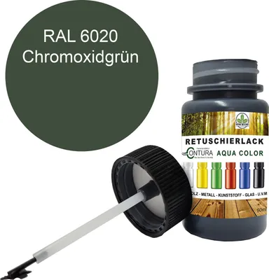 Produktbild von Reparaturlack Lackstift RAL Lack Pinselflasche 50ml. Farbe Holz Metall Möbel Auto Bad Retuschierlack - RAL 6020 Chromoxidgrün