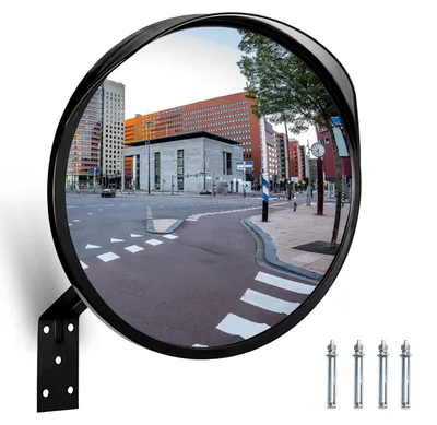 Konvexspiegel 30 cm, schwarz, für Straße und Garage, Außen- und Innenbereich