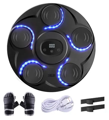Produktbild von Musik-Boxmaschine mit Handschuhen, intelligente musikalische Wandboxmaschine mit 7 Geschwindigkeiten, elektronisches Boxgerät für Heimtraining und Beweglichkeitstraining für Kinder und Erwachsene