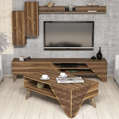 Image de Skye Decor, Beril - Walnut, ensemble de meubles de salon, noyer, 100 % PANNEAUX DE PARTICULES MÉLAMINÉS, 180 x 37 x 40 cm