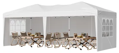 Produktbild von VEVOR Pop-Up-Pavillon Zelt 304,8 x 304,8 cm mit Seitenwänden Dunkelgrau, Weiß-5.9x2.96x2.65 m (Mit Fenstern)