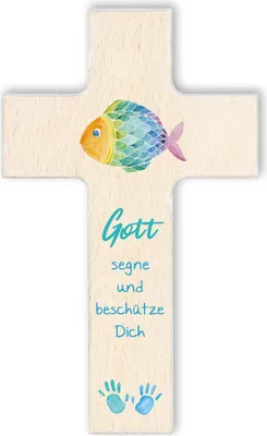 Produktbild von FRITZ COX Kinderkreuz 'Gott segne & beschütze Dich' 15cm natürlich von FRITZ COX