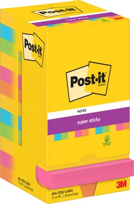 Produktbild von Post-it Super Sticky Notes Haftnotizen 76 x 76 mm Carnival 12 Blöcke á 90 Blatt