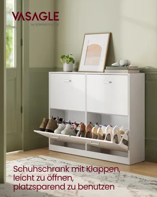 Produktbild von Schuhschrank - Kippschrank mit 4 Klappen - Verstellbare Trennwände - Für 16–28 Paar Schuhe - Größe L - Weiß