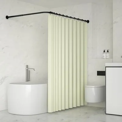 Produktbild von Famanu Duschvorhangstange L-Form Edelstahl 304, verstellbar 70-100 × 70-100 cm, 18 Ringe, ohne Deckenstütze