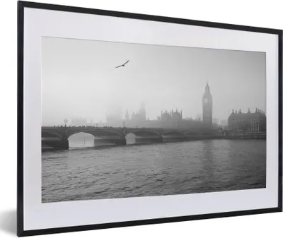 Produktbild von MuchoWow® MuchoWow® Gerahmtes Poster Schwarz-Weiß-Bild des Big Ben in London 60x40 cm - Poster mit zchwarzem Bilderrahmen - Schlafzimmer - Plakat in Rahmen - Drucken