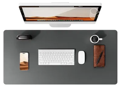 Immagine prodotto di Tappetino per mouse da scrivania, dimensioni 100x43 cm, colore grigio scuro, aspetto in pelle