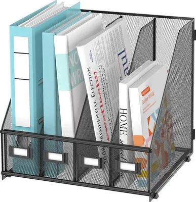 Produktbild von Famanu Zeitschriftenhalter Büroorganizer mit 4 Vertikalen Fächern - Metallringhalter für Büro und Zuhause
