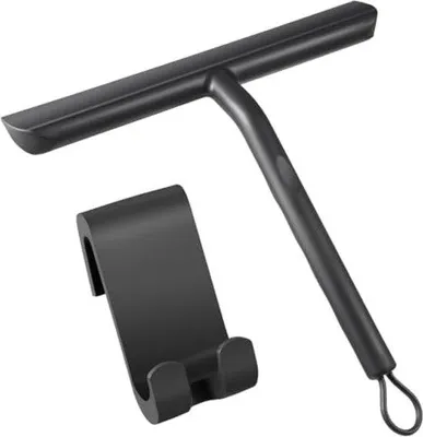 Produktbild von PolkaHome® Duschabzieher mit Aufhängehaken, Fensterabzieher, Antirutsch-Duschwischer (21 cm, schwarz)