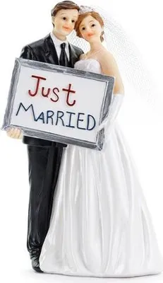 Produktbild von Tortenfigur Hochzeit 14,5cm Brautpaar Just Married Weiß / Schwarz