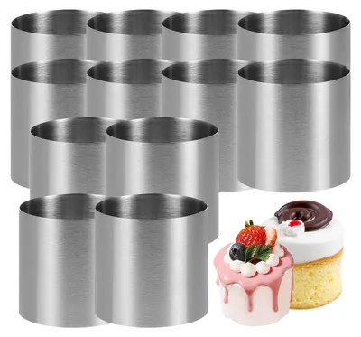 Produktbild von Edelstahl Kuchenringe 12er Set, 6cm Backformen für Dessert Gebäck, langlebig