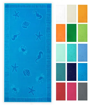 Produktbild von Strandtuch XXL aus Baumwolle, 100x200 cm, blau mit Meerestiermotiven