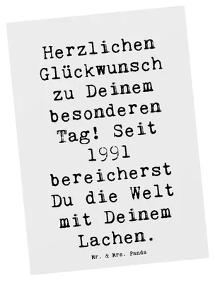 Produktbild von Mr. & Mrs. Panda Postkarte Spruch 1991 Geburtstag - Weiß - Geschenk, Postkarten, Alter, Fotokarte, besondere Anlässe, Ansichtskarten, Deine Geburt, 30., Happy Birthday