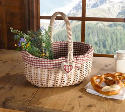 Produktbild von Einkaufskorb Karo Weide Textileinlage Landhaus-Stil