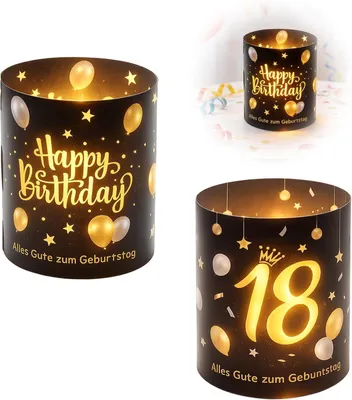 Productafbeelding van Set van 12 Theelichthouders voor Verjaardag, Tafeldecoratie, Happy Birthday, Tafeldecoratie voor 18e Verjaardag, Jongens, Meisjes, 18 Jaar