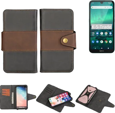Produktbild von K-S-Trade Handyhülle Schutzhülle Hülle Bookstyle Wallet-Case kompatibel mit Nokia 1.3 Bumper Rundumschutz schwarz-braun 1x