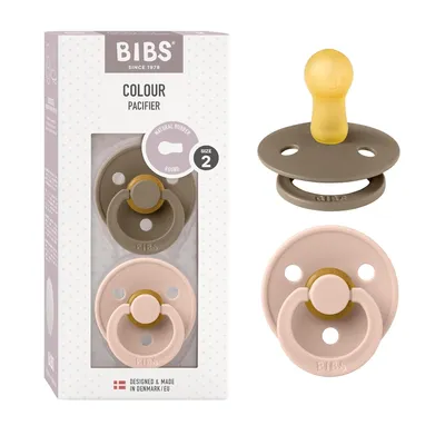 Produktbild von BIBS Colour Schnuller 2er-Pack, BPA-frei, Kirschform Nippel. Naturkautschuk / Latex, Hergestellt in Dänemark. Größe 2 (6-18 Monate), Dark Oak / Blush