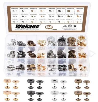 Zdjęcie produktu dla Zapięcia magnetyczne, 65 sztuk, 4 kolory, 14 mm i 18 mm, metalowe, do rękodzieła