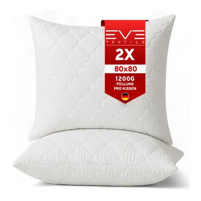 Produktbild von EVE Textile® Kopfkissen 2er Set 80x80 cm Bis 60° Waschbar Steppkissen Schlaf-Kissen mit abnehmbarem Bezug & hochwertiger Kissenfüllung Bett oder Deko