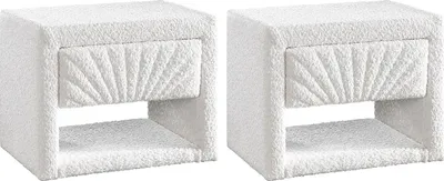 Produktbild von 2er-Set Nachttische - 1 Schublade und 1 Ablage - Bouclé-Stoff - Weiß - ULAMI