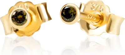 Produktbild von Paar 2,5mm 375 Gelb Gold 9 Karat Ohrstecker Zirkon Peridot Butterfly Verschluss