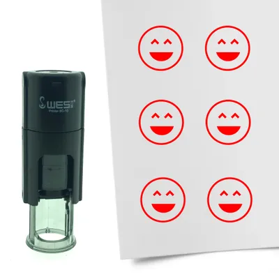 Produktbild von CombiCraft Selbstfärbender Stempel 'Fröhlicher Smiley' in der Farbe Rot, Ø10mm