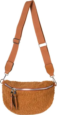 Produktbild von styleBREAKER Damen Teddyfell Halbmond Crossbody Schultertaschen Einfarbig, verstellbarer Schultergurt 02012403