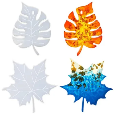 Immagine prodotto di Stampi in silicone a forma di foglie: acero e monstera, confezione da 2 pezzi, ideali per progetti fai-da-te e artigianato