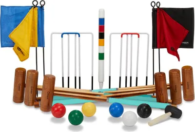 Produktbild von Ubergames - Garten-Krocket-Set - Englisches Gartenspiel - 6 Personen - Mit Hartholzschlägern - Lieferung mit Toolkit Tasche