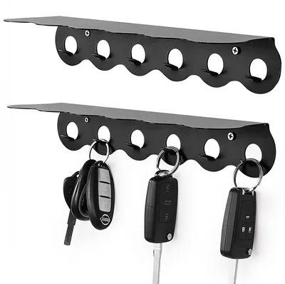 Schlüsselhalter-Set, 2er-Pack, Metall, 6 Haken, schwarz, 30x8x5 cm