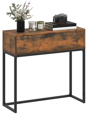 Zdjęcie produktu dla Konsola – stolik do przedpokoju z szufladą – styl industrialny – metalowa konstrukcja – idealna do przedpokoju i salonu – wymiary: 80 x 30 x 76 cm – kolor: rustykalna brąz