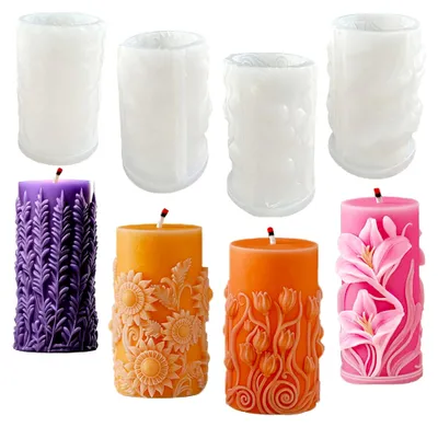 Produktbild von 4 Stück Silikon Kerzenformen zum Gießen, DIY Kerzenformen mit Blumenmuster, Set zum Kerzen Selber Machen