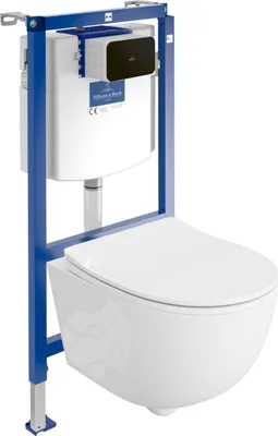 Produktbild von DOMINO | Villeroy&Boch ViConnect H112 Vorwandelement Unterputz WC mit Bedienplatte + Wand Hänge Tiefspül WC Brava Weiß Spülrandlos | WC Komplett set |