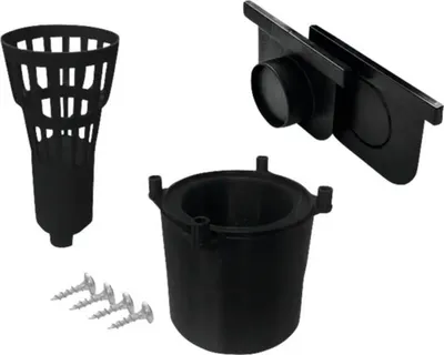 Produktbild von Anschluss-Set mit Stirnwand, Adapter & Laubfangkorb für Kunststoffrinne schwarz DN/OD 75 mm / 110 mm