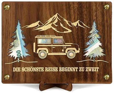 Image de Cadeau de voyage en bois - Valise - Pièce unique - 20 x 15 cm