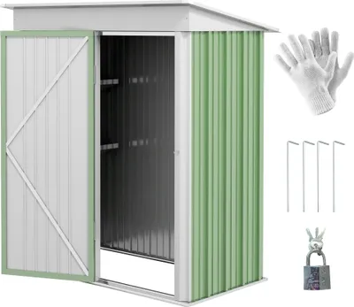 Produktbild von Outsunny Kleiner Gartenschuppen aus Stahl, Werkzeugaufbewahrung, Außenschrank mit abschließbarer Tür, 161 x 95 x 163/181 cm, Grün