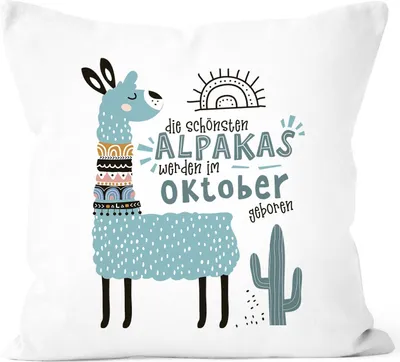 Produktbild von Kissen-Bezug Die Schönsten Alpakas werden im Januar-Dezember geboren anpassbares Motiv Geburtsmonat individuelle Geburtags-Geschenke Dekokissen SpecialMe® Oktober weiß unisize