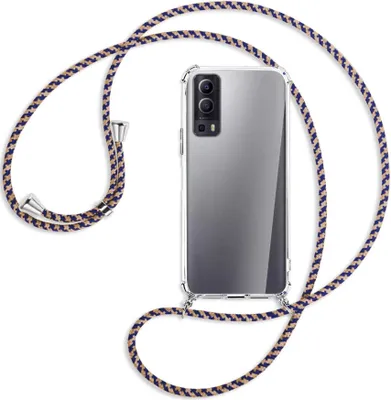 Produktbild von Handykette Backcover-Schutzhülle mit Band (Metall silberfarben) für vivo Y52 5G / Y72 5G / vivo iQOO Z3 - blau+beige