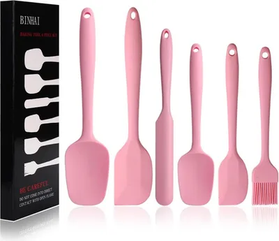 Produktbild von Silikon Spatel Set Rosa 6-teilig Antihaft Edelstahlkern Hitzebeständig