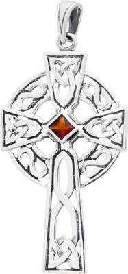 Produktbild von Kreuz Celtic mit Granatstein Schmuck Anhänger Silber Kreuze 53x25mm