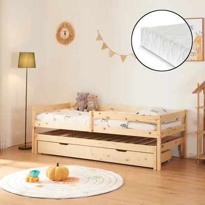 Immagine prodotto di Letto matrimoniale per bambini 'Sonkajärvi' con materasso e cassetti 90x200cm in legno di pino
