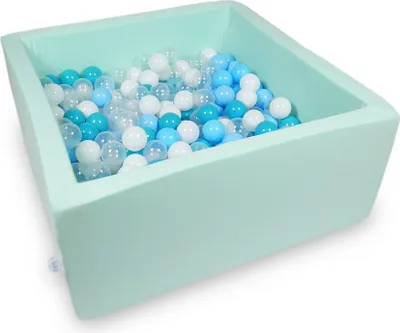Obrázok produktu pre Suchý bazén 90x90x40cm mätový so 400 guľôčkami: tyrkysová, biela, transparentná, svetlomodrá